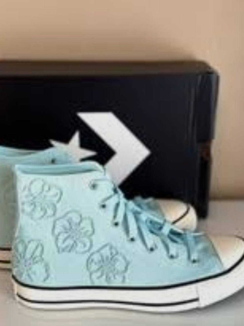 Converse Women's High Top Lace-Up Boots in Light Blue with Floral Design